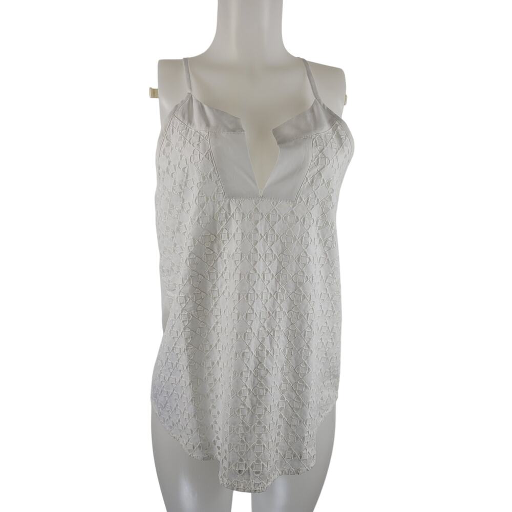 ATHLETA  Eyelet Dunes V-Neck Tank Sleeveless Top Back Ties White M